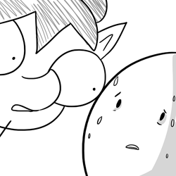 Size: 660x660 | Tagged: safe, artist:tjpones, oc, oc only, oc:hose wife, oc:richard, species:human, grayscale, jesus christ how horrifying, meme, monochrome, nervous, quality, reaction image, special eyes, stare, stick figure, stylistic suck, sweat, tumblr, what has science done, worried