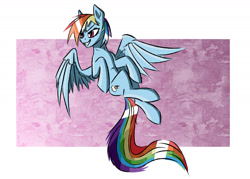 Size: 1746x1248 | Tagged: safe, artist:akweer, character:rainbow dash, species:pegasus, species:pony, abstract background, flying, grin, head turn, looking away, smiling, solo, spread wings, wings