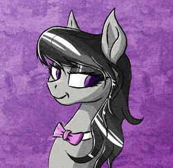 Size: 644x626 | Tagged: safe, artist:akweer, character:octavia melody, species:earth pony, species:pony, bow tie, female, lidded eyes, mare, simple background, smiling, solo