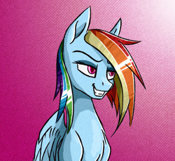 Size: 1422x1302 | Tagged: safe, artist:akweer, character:rainbow dash, species:pegasus, species:pony, female, grin, mare, multicolored hair, smiling, solo