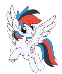 Size: 1000x1200 | Tagged: safe, artist:prince-lionel, oc, oc only, oc:retro city, species:pegasus, species:pony, g4, female, flying, grin, looking at you, mare, pegasus oc, simple background, smiling, smiling at you, solo, spread wings, three quarter view, transparent background, wings