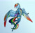 Size: 2370x2244 | Tagged: safe, artist:akweer, character:rainbow dash, species:anthro, species:pegasus, species:unguligrade anthro, g4, blue background, clothing, colored hooves, colored wings, female, flying, hooves, mare, multicolored wings, rainbow wings, simple background, solo, spread wings, uniform, wings, wonderbolts uniform