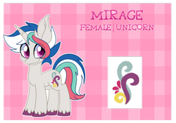 Size: 1024x716 | Tagged: safe, artist:prince-lionel, oc, oc only, oc:mirage, species:pony, species:unicorn, female, gray coat, mare, multicolored hair, purple eyes, solo