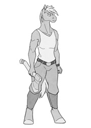 Size: 645x900 | Tagged: safe, artist:akweer, character:big mcintosh, species:anthro, species:earth pony, species:pony, species:unguligrade anthro, axe, male, monochrome, sketch, solo, stallion, weapon, wifebeater