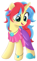 Size: 709x1161 | Tagged: safe, artist:prince-lionel, oc, oc only, oc:stormfall drizzle, species:pony, species:unicorn, anklet, clothing, dress, jewelry, movie accurate, multicolored hair, necklace, simple background, solo, transparent background