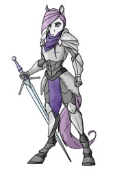 Size: 1342x2000 | Tagged: safe, artist:akweer, species:anthro, species:pony, species:unguligrade anthro, armor, female, knight, mare, simple background, solo, sword, weapon, white background