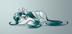 Size: 1024x496 | Tagged: safe, artist:akweer, oc, oc only, species:earth pony, species:pony, blank flank, crossed hooves, prone, solo, sploot