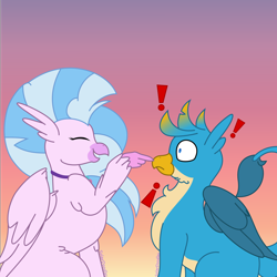 Size: 3000x3000 | Tagged: safe, artist:solardoodles, character:gallus, character:silverstream, species:griffon, species:hippogriff, g4, boop, shocked