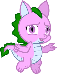 Size: 895x1161 | Tagged: safe, artist:melisareb, base used, character:spike (g1), species:dragon, g1, concerned, g1 to g4, generation leap, looking at you, shrug, simple background, solo, transparent background