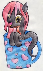 Size: 920x1500 | Tagged: safe, artist:melisareb, derpibooru original, oc, oc only, oc:mave, alp-luachra, badumsquish approved, bust, cute, heart, looking at you, mug, ocbetes, original species, raised tail, solo, tail, traditional art, weapons-grade cute, wet mane