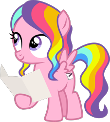Size: 4000x4426 | Tagged: safe, artist:melisareb, character:rainbow harmony, species:pegasus, species:pony, episode:school raze, g4, my little pony: friendship is magic, .svg available, absurd resolution, cute, female, filly, friendship student, grin, harmonybetes, hoof hold, inkscape, looking at something, looking up, map, multicolored hair, paper, purple eyes, rainbow hair, simple background, smiling, solo, spread wings, transparent background, vector, wavy hair, wings