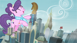 Size: 7680x4320 | Tagged: safe, artist:abion47, artist:melisareb, character:suri polomare, species:earth pony, species:pony, absurd resolution, bipedal, city, cityscape, crystaller building, eyes closed, female, giant pony, giantess, highrise ponies, macro, manehattan, mare, mega giant, rearing