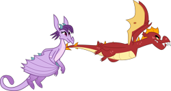 Size: 7500x4000 | Tagged: safe, alternate version, artist:melisareb, character:garble, character:prominence, species:dragon, episode:between dark and dawn, g4, my little pony: friendship is magic, .svg available, absurd resolution, duo, female, flying, garbinence, inkscape, male, shipping, simple background, straight, transparent background, vector