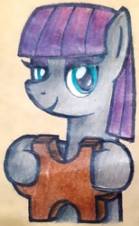 Size: 1800x2920 | Tagged: safe, artist:melisareb, character:maud pie, species:earth pony, species:pony, autism, autistic maud, bust, female, looking at you, mare, puzzle, solo, traditional art