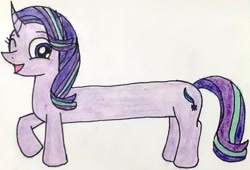 Size: 2200x1500 | Tagged: safe, artist:melisareb, character:starlight glimmer, species:pony, species:unicorn, cute, female, glimmerbetes, i can't believe it's not 徐詩珮, long glimmer, long pony, mare, meme, raised hoof, solo, traditional art