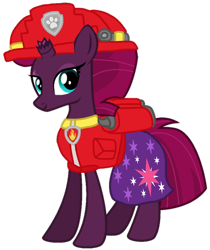 Size: 832x991 | Tagged: safe, artist:melisareb, artist:徐詩珮, base used, edit, character:fizzlepop berrytwist, character:tempest shadow, species:pony, species:unicorn, series:sprglitemplight diary, series:sprglitemplight life jacket days, series:springshadowdrops diary, series:springshadowdrops life jacket days, alternate universe, clothing, cute, marshall (paw patrol), paw patrol, simple background, transparent background, vector edit