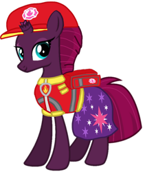 Size: 800x949 | Tagged: safe, artist:melisareb, artist:徐詩珮, base used, edit, character:fizzlepop berrytwist, character:tempest shadow, species:pony, species:unicorn, series:sprglitemplight diary, series:sprglitemplight life jacket days, series:springshadowdrops diary, series:springshadowdrops life jacket days, aid marshall (paw patrol), alternate universe, clothing, cute, marshall (paw patrol), paw patrol, simple background, transparent background, vector edit