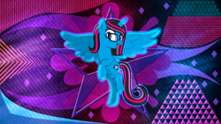 Size: 4096x2304 | Tagged: safe, artist:laszlvfx, artist:melisareb, edit, oc, oc only, oc:galaxy glimmer, species:alicorn, species:pony, female, glasses, high res, mare, solo, wallpaper, wallpaper edit, wings