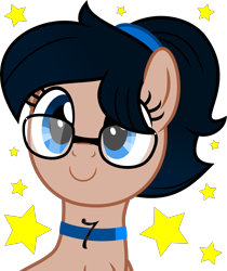 Size: 4000x4754 | Tagged: safe, artist:melisareb, oc, oc only, oc:crescend cinnamon, species:earth pony, species:pony, absurd resolution, bust, choker, cute, female, glasses, inkscape, looking at you, mare, ocbetes, scrunchie, simple background, solo, stars, transparent background, vector, weapons-grade cute