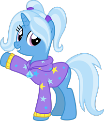 Size: 4000x4653 | Tagged: safe, artist:melisareb, gameloft, character:trixie, species:pony, species:unicorn, .svg available, absurd resolution, alternate hairstyle, babysitter trixie, clothing, cute, diatrixes, female, gameloft interpretation, hoodie, looking at you, mare, melisareb is trying to murder us, pigtails, show accurate, simple background, smiling, smiling at you, solo, stars, transparent background, twintails, vector, weapons-grade cute