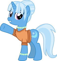 Size: 4000x4269 | Tagged: safe, alternate version, artist:melisareb, gameloft, character:trixie, species:pony, species:unicorn, .svg available, absurd resolution, alternate hairstyle, bracelet, clothing, cute, diatrixes, female, gameloft interpretation, jewelry, looking at you, mare, necklace, show accurate, simple background, smiling, smiling at you, solo, transparent background, vector