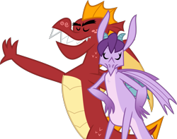 Size: 5073x4000 | Tagged: safe, artist:melisareb, character:garble, character:prominence, species:dragon, episode:gauntlet of fire, g4, my little pony: friendship is magic, .svg available, absurd resolution, dragoness, duo, eyes closed, female, garbinence, inkscape, male, out of context, shipping, simple background, straight, teeth, transparent background, vector