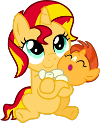 Size: 4000x4934 | Tagged: safe, alternate version, artist:melisareb, base used, character:sunburst, character:sunset shimmer, species:pony, species:unicorn, .svg available, absurd resolution, baby, baby pony, brother and sister, carrying, colt, cute, duo, female, filly, headcanon, hnnng, inkscape, male, shimmerbetes, siblings, simple background, sunbetes, sunny siblings, transparent background, vector, weapons-grade cute, younger