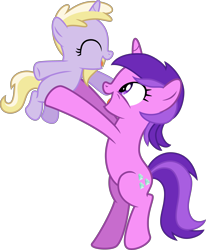 Size: 4000x4850 | Tagged: safe, artist:bounswetie, artist:melisareb, artist:serenawyr, character:amethyst star, character:dinky hooves, character:sparkler, species:pony, species:unicorn, episode:sisterhooves social, g4, my little pony: friendship is magic, .svg available, absurd resolution, awwmethyst star, bipedal, carrying, cute, dawwww, dinkabetes, female, filly, inkscape, mare, siblings, simple background, sisters, transparent background, vector