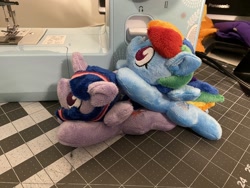 Size: 2048x1536 | Tagged: safe, artist:hibiscus stitch, character:rainbow dash, character:twilight sparkle, species:pony, g4, chibi, cute, irl, photo, plushie, plushie rainbow dash, plushie twilight sparkle, sewing machine