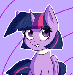 Size: 1978x2013 | Tagged: safe, artist:artiks, character:twilight sparkle, character:twilight sparkle (alicorn), species:alicorn, species:pony, g4, collar, simple background, smiling, solo