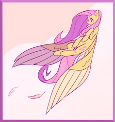 Size: 1757x1855 | Tagged: safe, artist:fwipfwop, character:fluttershy, species:pegasus, species:pony, g4, feather, flying, pink background, solo