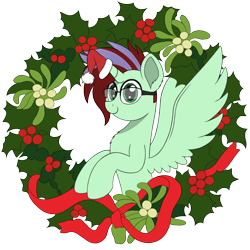 Size: 2560x2560 | Tagged: safe, artist:adjie, oc, oc only, oc:ember heartshine, species:alicorn, species:pony, g4, chest fluff, clothing, feathered wings, glasses, hat, hat on horn, hearth's warming, high res, male, princess, simple background, smiling, solo, stallion, tiny hat, transparent background, upload milestone, wings, ych result