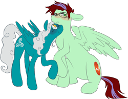 Size: 1292x999 | Tagged: safe, artist:calykittycat, oc, oc only, oc:ember heartshine, oc:lily soul, species:pegasus, species:pony, g4, blushing, flustered, glasses, simple background, snuggling, transparent background