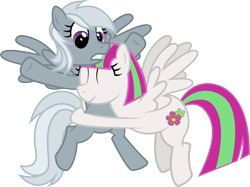 Size: 6500x4858 | Tagged: safe, artist:ambassad0r, character:blossomforth, character:silverspeed, species:pegasus, species:pony, absurd resolution, female, hug, mare, simple background, transparent background