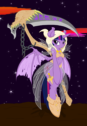 Size: 1020x1472 | Tagged: safe, artist:dfectivedvice, artist:jubileeglider, edit, character:twilight sparkle, character:twilight sparkle (alicorn), species:alicorn, species:anthro, bat wings, dagger, female, scythe, solo