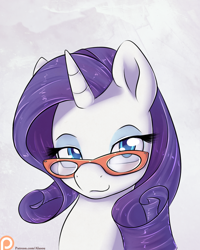 Size: 800x1000 | Tagged: safe, artist:alasou, part of a set, character:rarity, bust, glasses, looking at you, patreon, patreon logo, portrait, solo