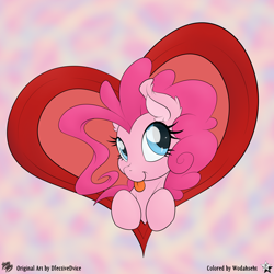 Size: 6000x6000 | Tagged: safe, artist:dfectivedvice, artist:wodahseht, character:pinkie pie, absurd resolution, blue eyes, cute, diapinkes, female, heart, solo, tongue out