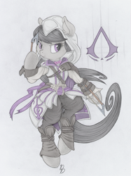 Size: 749x1000 | Tagged: safe, artist:dfectivedvice, artist:sirhcx, character:octavia melody, species:pony, assassin, assassin's creed, bipedal, bow tie, clothing, cosplay, costume, crossover, solo, weapon