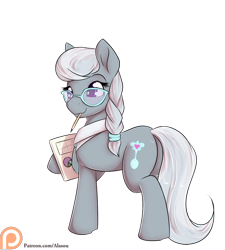 Size: 1350x1500 | Tagged: safe, artist:alasou, character:silver spoon, species:earth pony, species:pony, female, mare, mouth hold, older, older silver spoon, patreon, patreon logo, pen, simple background, solo, transparent background