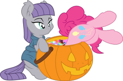 Size: 9068x6000 | Tagged: safe, artist:dfectivedvice, artist:mactavish1996, character:maud pie, character:pinkie pie, absurd resolution, candy, food, halloween, holiday, jack-o-lantern, pumpkin, simple background, sweets, transparent background, vector