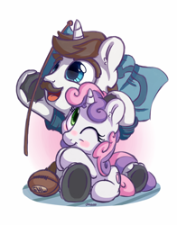 Size: 1100x1400 | Tagged: safe, artist:bobdude0, character:hondo flanks, character:sweetie belle, cute, diasweetes, father and daughter, flag, hoofball, open mouth, simple background, weapons-grade cute, white background
