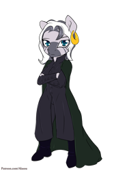 Size: 1000x1500 | Tagged: safe, artist:alasou, character:zecora, species:anthro, species:plantigrade anthro, species:zebra, clothing, crossed arms, ear piercing, earring, female, harry potter, jewelry, patreon, piercing, severus snape, simple background, solo, transparent background