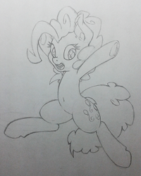 Size: 479x600 | Tagged: safe, artist:dfectivedvice, character:pinkie pie, grayscale, monochrome, sketch, solo, traditional art