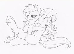 Size: 800x584 | Tagged: safe, artist:dfectivedvice, character:fluttershy, character:rainbow dash, cute, dashabetes, grayscale, hug, monochrome, shyabetes