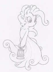 Size: 741x1000 | Tagged: safe, artist:dfectivedvice, character:pinkie pie, ghost, grayscale, lamp, monochrome, solo