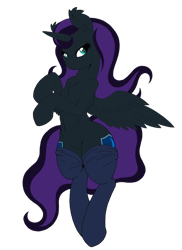Size: 1094x1500 | Tagged: safe, artist:dfectivedvice, edit, oc, oc only, oc:nyx, species:alicorn, species:pony, alicorn oc, both cutie marks, chest fluff, clothing, ear fluff, on back, simple background, socks, solo, spread wings, transparent background, wings
