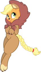 Size: 6000x10443 | Tagged: safe, artist:dfectivedvice, artist:mactavish1996, character:applejack, species:earth pony, species:pony, absurd resolution, animal costume, applelion, braided tail, clothing, costume, cute, jackabetes, simple background, solo, transparent background, vector