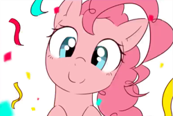 Size: 781x522 | Tagged: safe, artist:akainu_pony, character:pinkie pie, species:earth pony, species:pony, confetti, cute, diapinkes, female, looking at you, mare, simple background, smiling, solo, white background