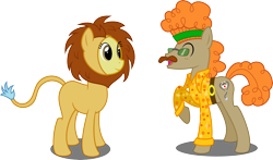 Size: 6000x3532 | Tagged: safe, artist:ambassad0r, character:doctor fauna, character:doctor muffin top, big cat, costume, disco, hippocrates, horse md, lion, nightmare night, simple background, transparent background, vector, wip
