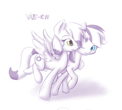 Size: 904x816 | Tagged: safe, artist:alasou, oc, oc only, oc:infinity flame, oc:storm feather, species:pegasus, species:pony, monochrome, one eye closed, partial color, simple background, white background